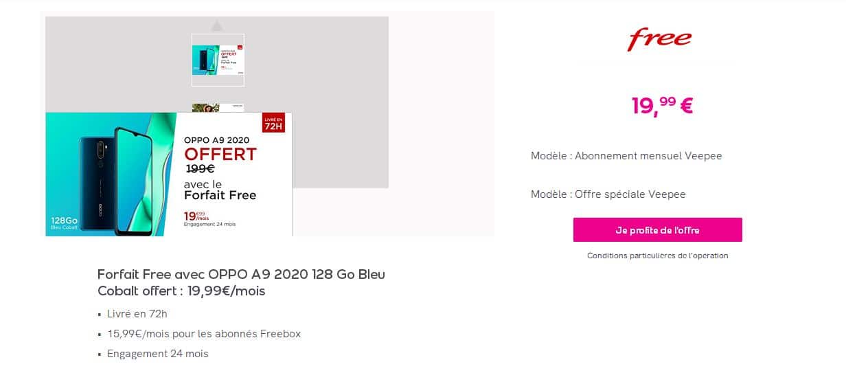 Nouvelle offre Free sur Vente Privée un Smartphone Oppo A9 2020