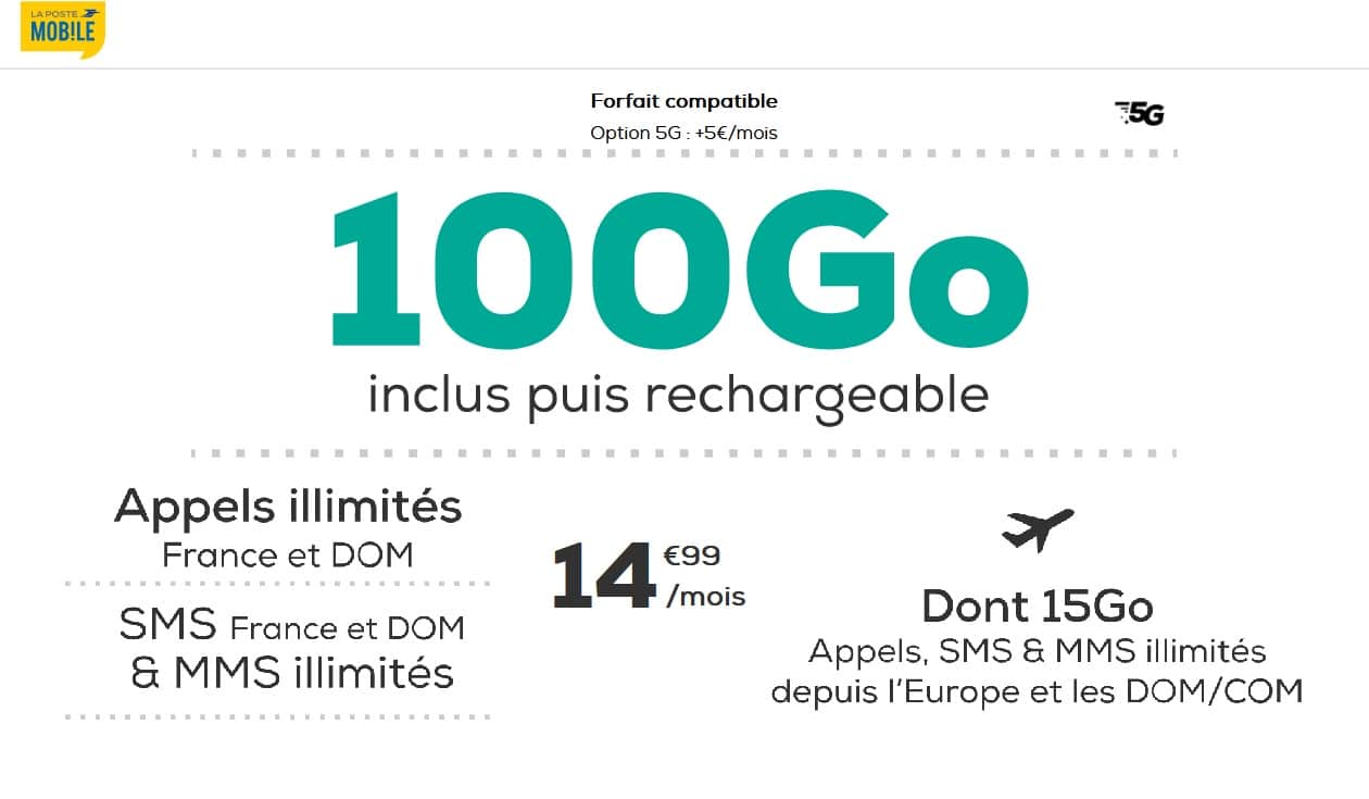 Forfaits La Poste mobile 5G avec max de data à seulement 14 99