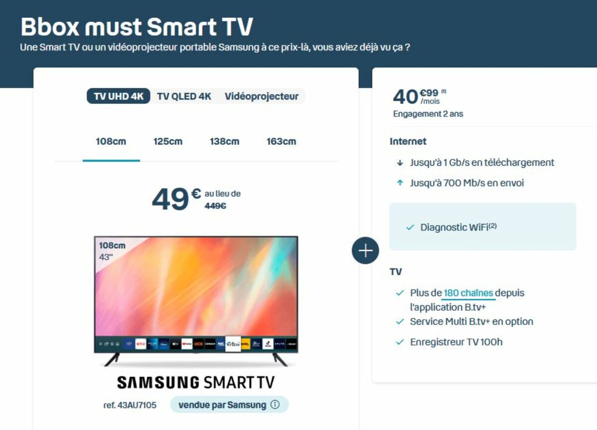 TV SAMSUNG AU7105 43 - Smart TV + Box Internet - SFR