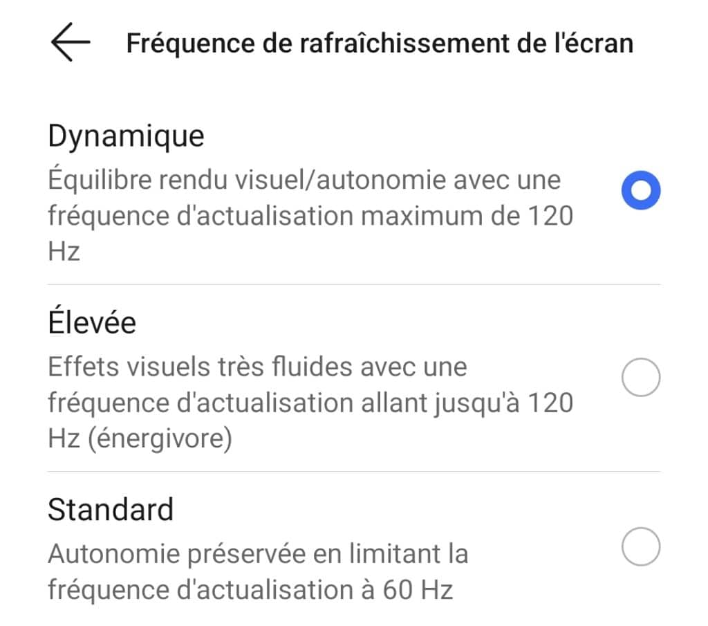 fréquence d'écran du honor 70