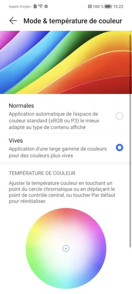 température de couleur du honor 70