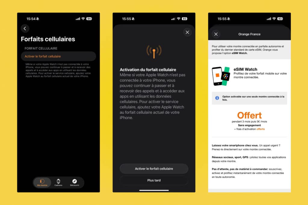 Activation du forfait cellulaire sur Apple Watch